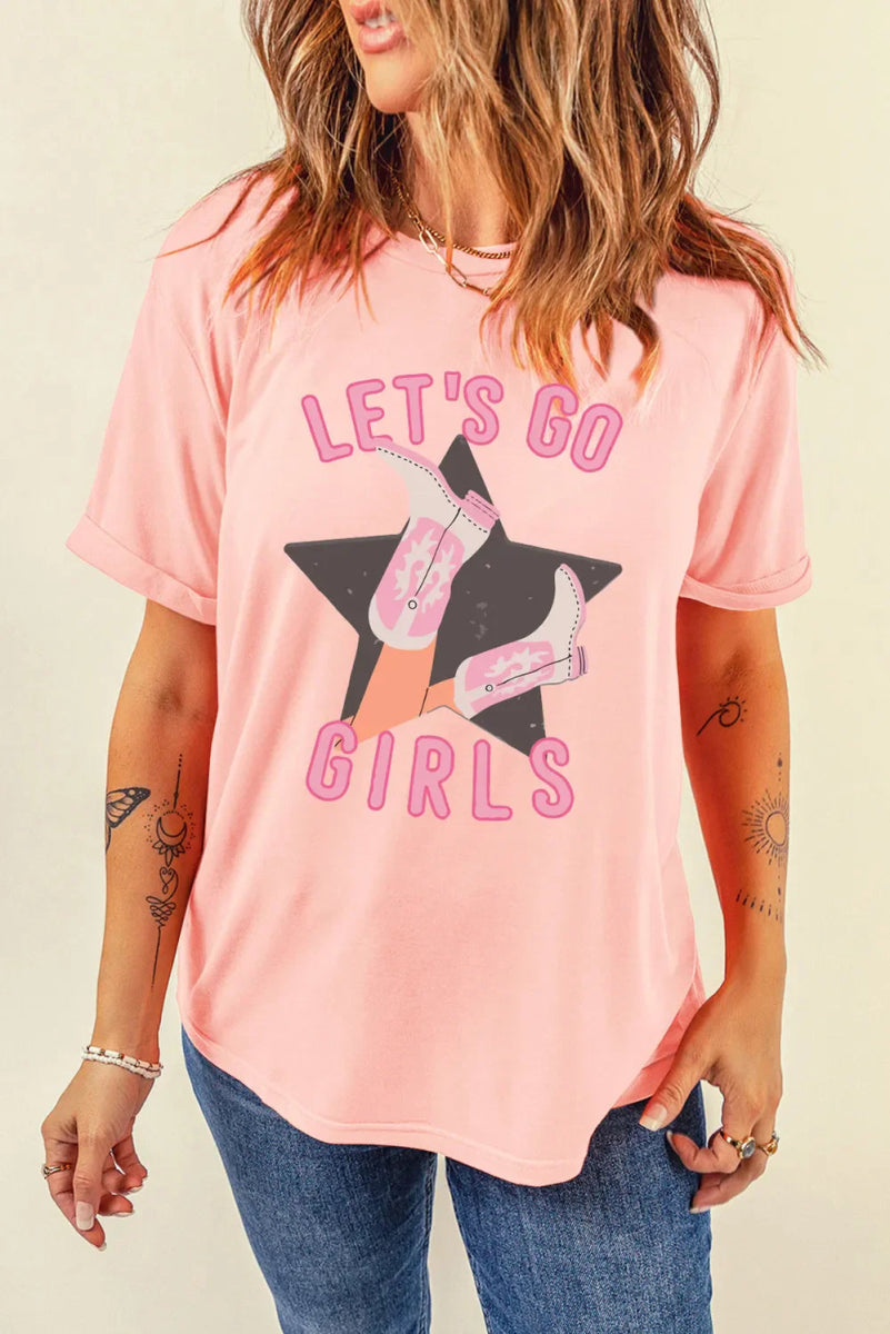 Stylish Graphic Round Neck Short Sleeve T-Shirt for Women - Love Salve